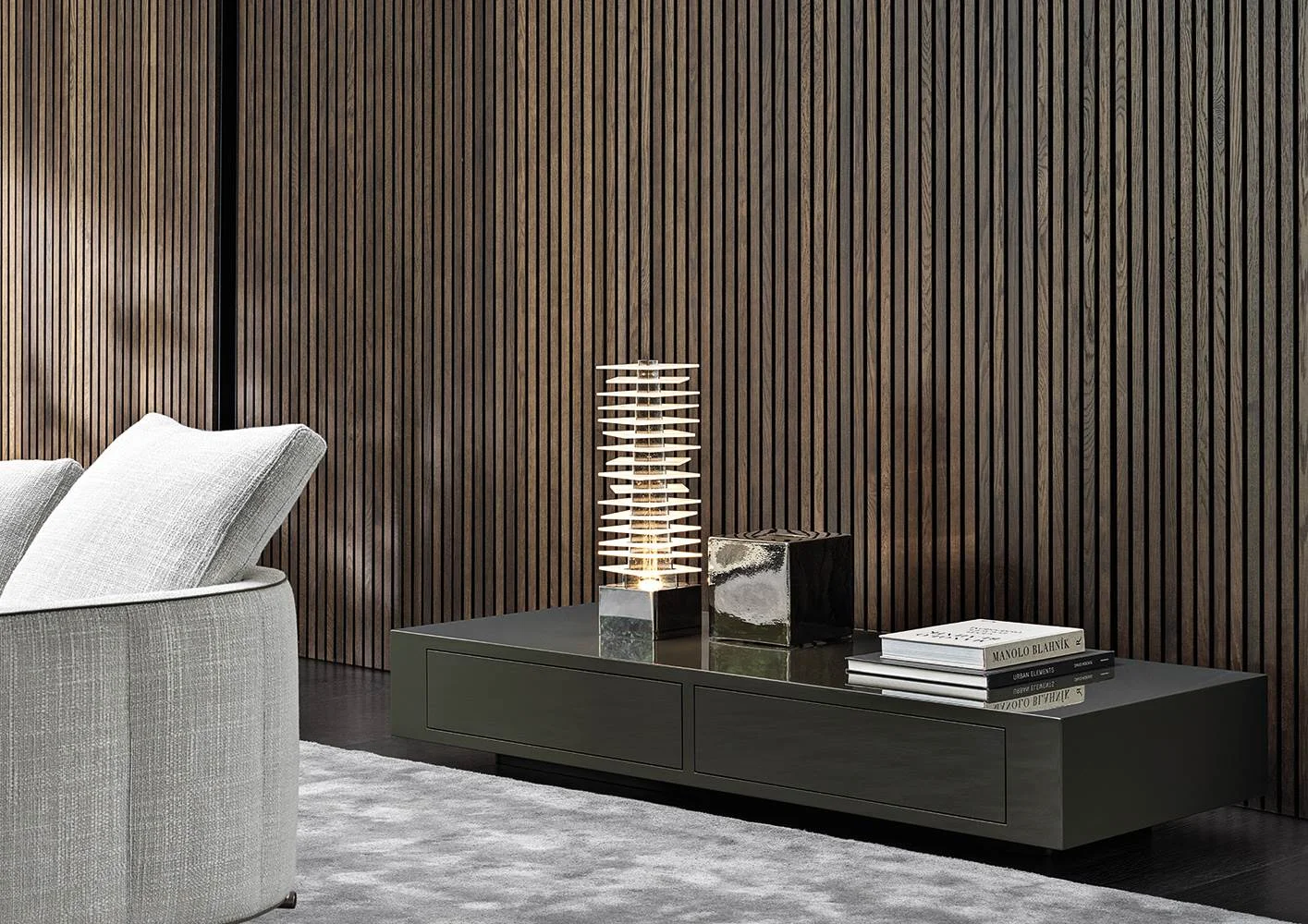 Kệ sách trang trí hộp vuông hai ngăn kéo sơn lacquer bóng M8-I203