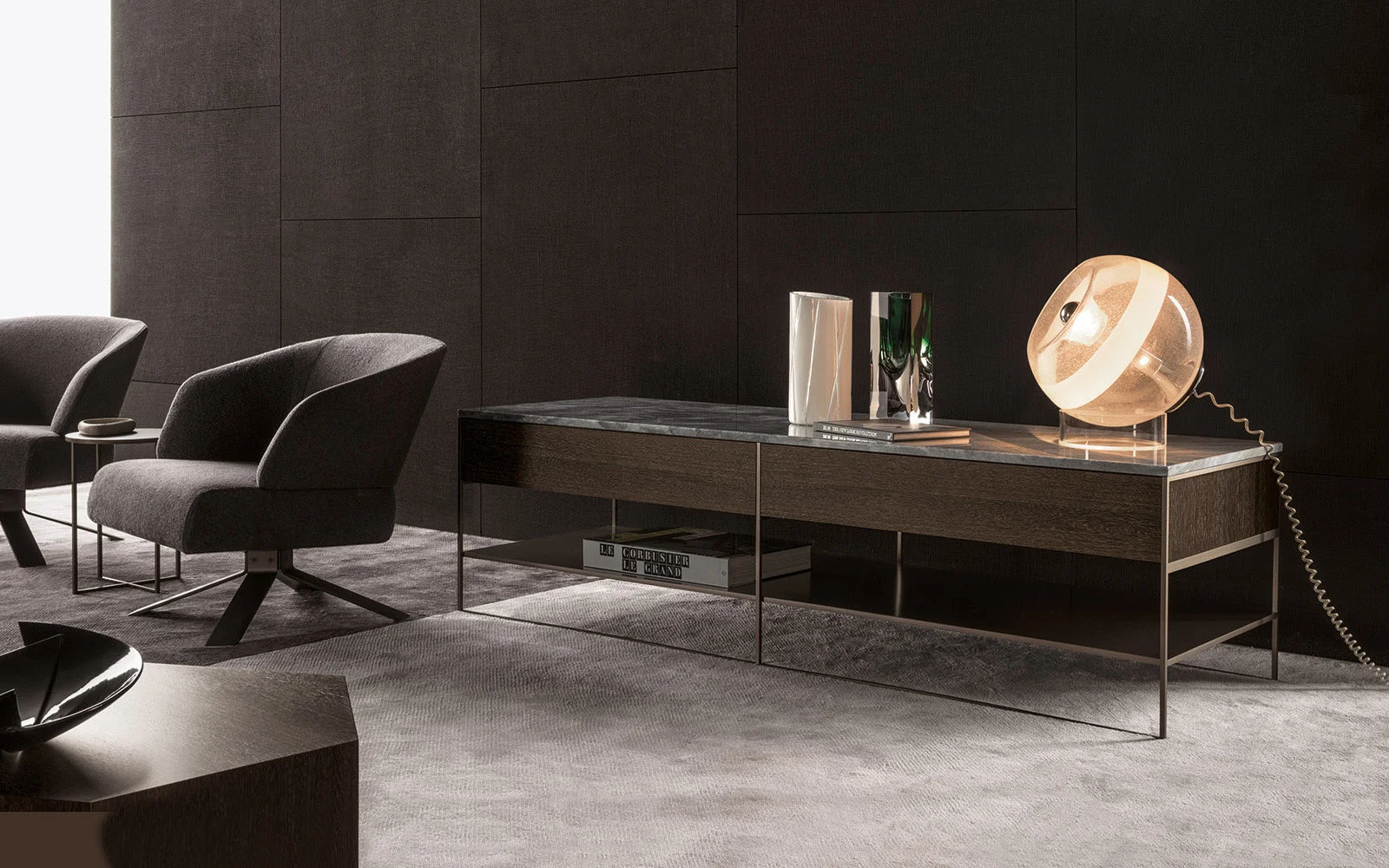 Bàn console khung sắt mảnh sơn bronze mặt đá hoặc gỗ M8-I357
