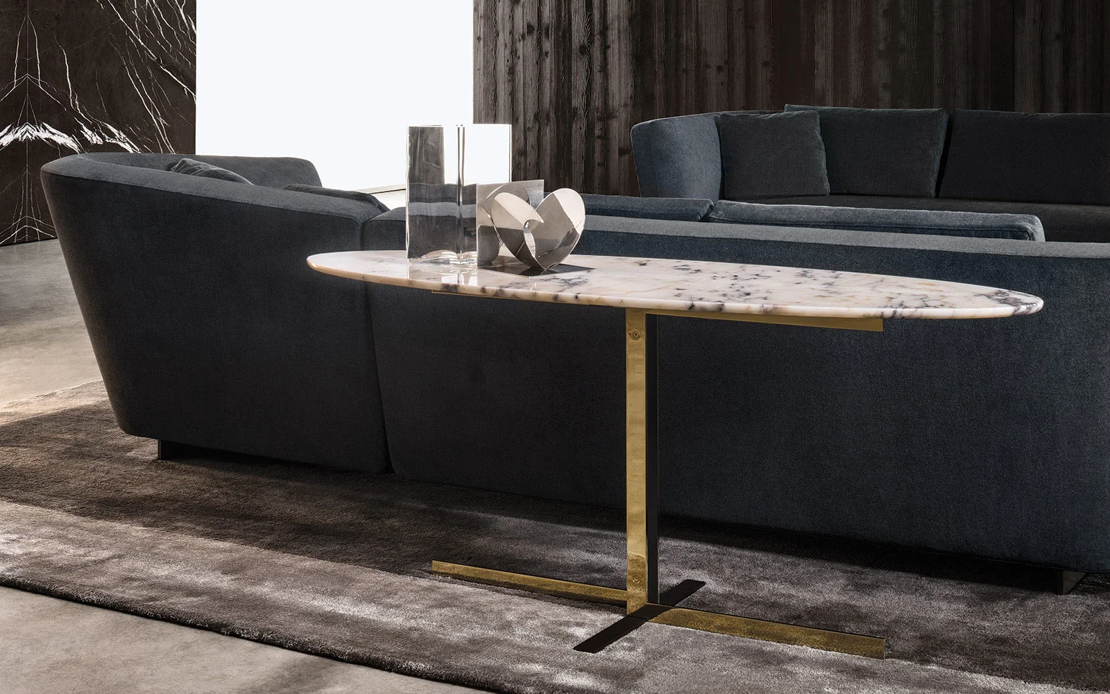 Bàn console chân chữ C mạ vàng chrome mặt đá cẩm thạch