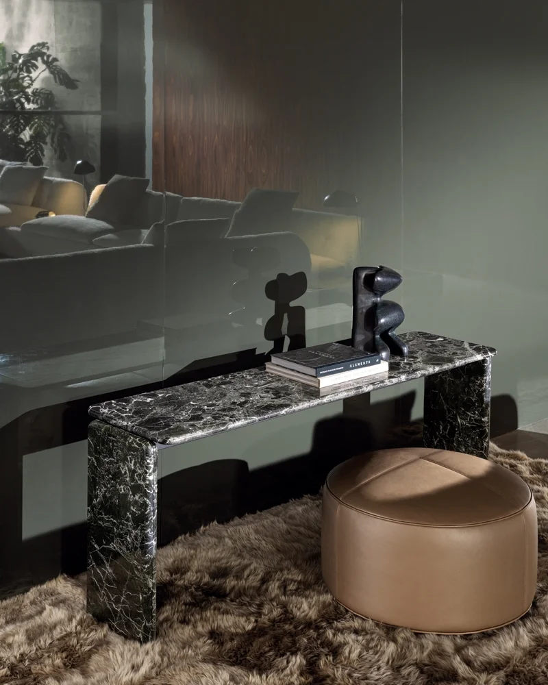 Bàn console chân đá cẩm thạch hoặc gỗ, mặt bo viền