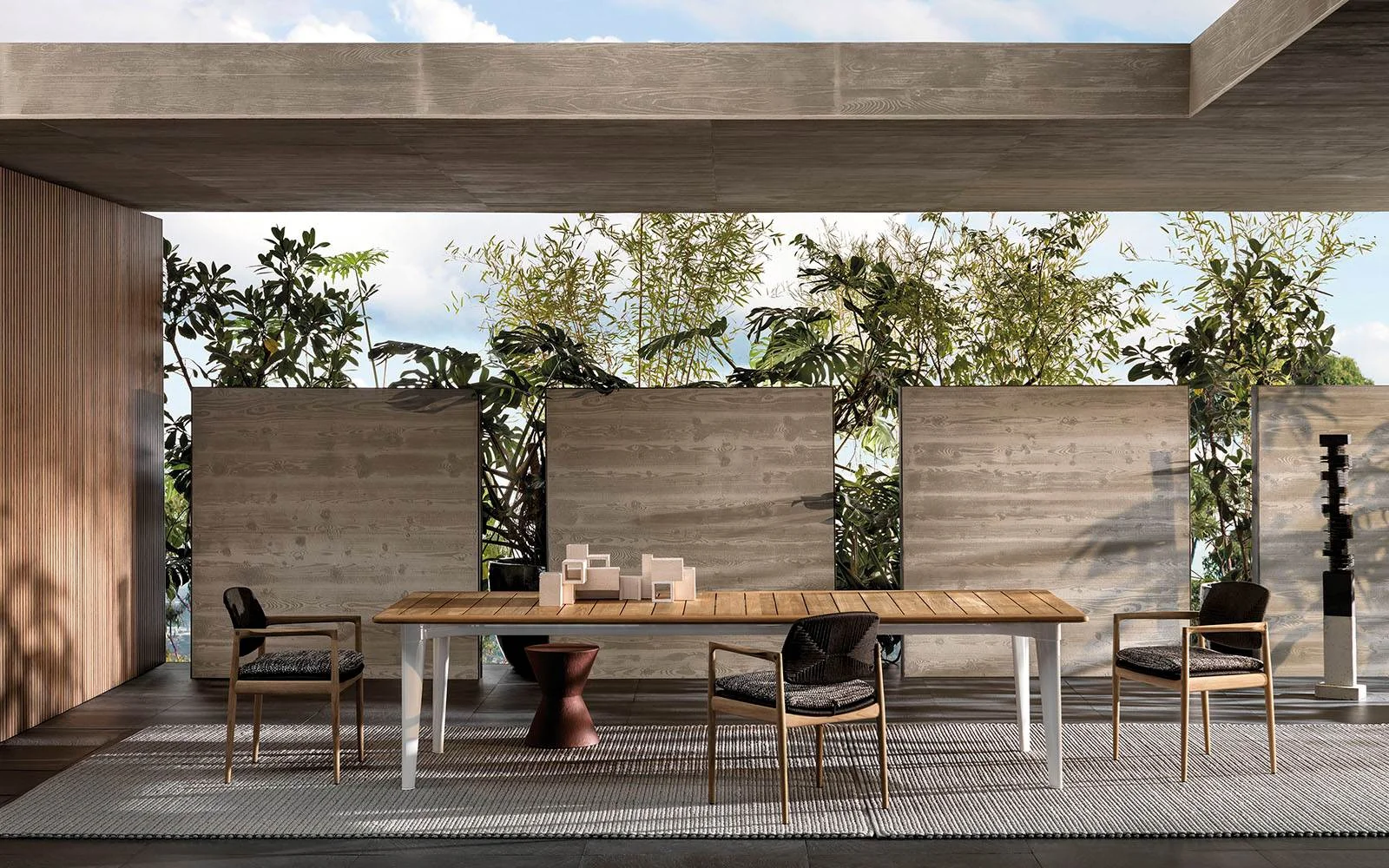 Ghế ngoài trời khung gỗ teak đan dây thừng, kèm đệm rời M8-I428
