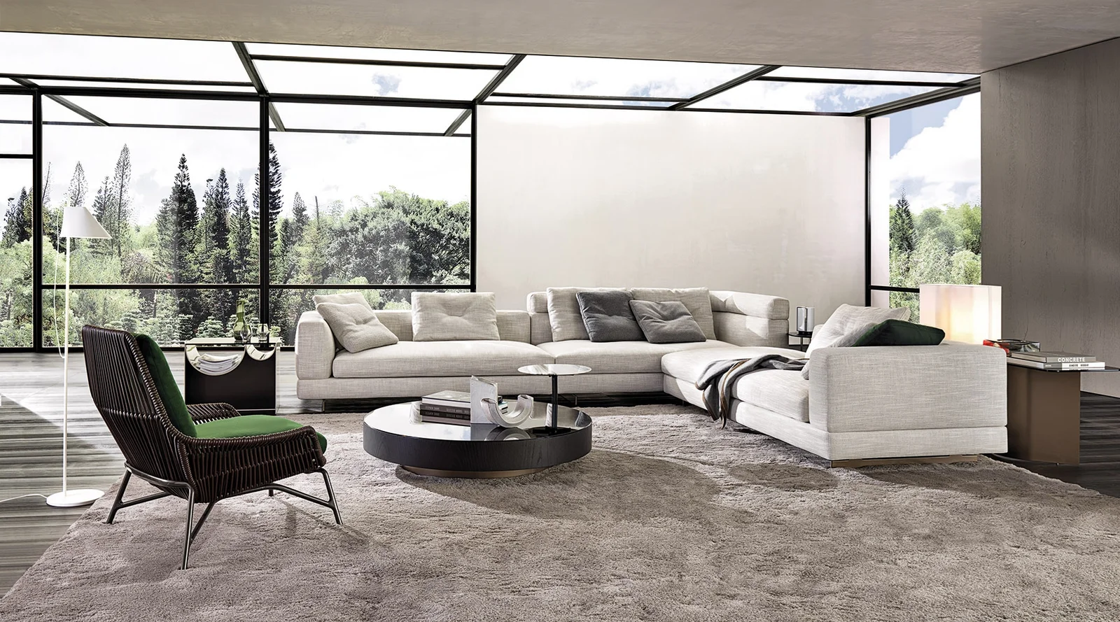 Sofa modul lưng cao thấp phối góc vuông và cong mềm