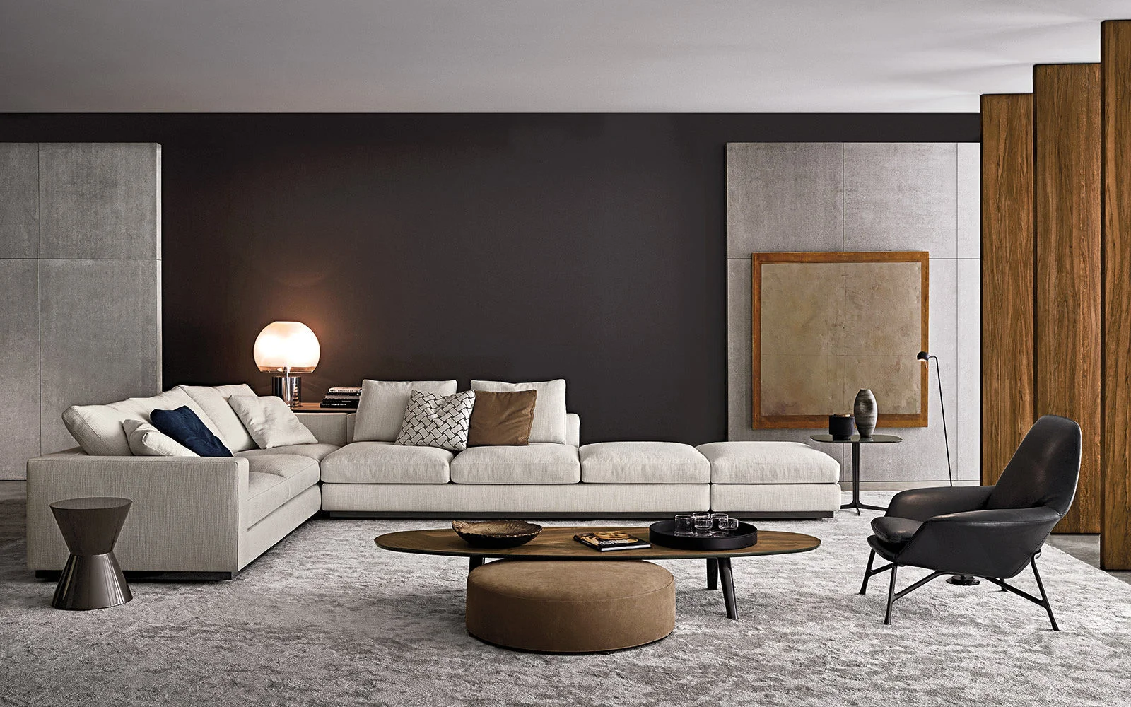 Sofa chân thấp sát sàn đường nét tối giản thanh lịch