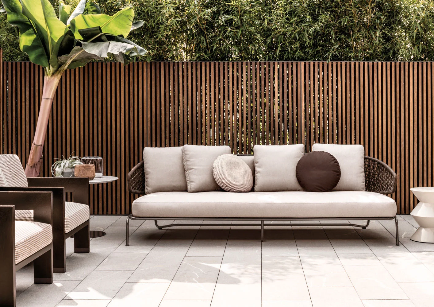 Sofa ngoài trời khung inox lưng dây bện đệm chống nước M8-I503