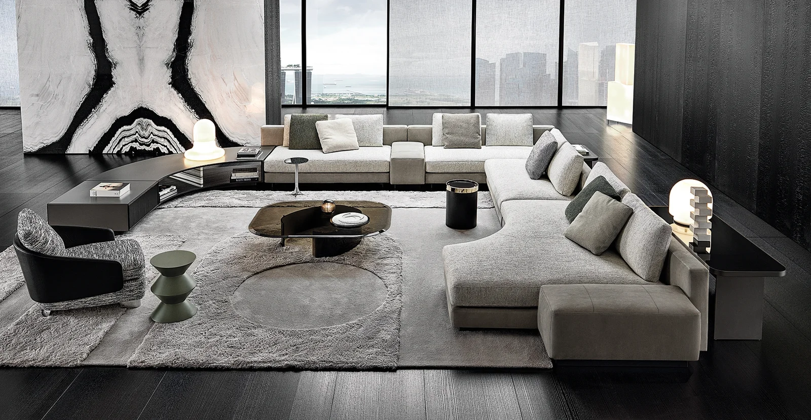 Sofa modul đường cong elip tựa lưng lệch đôn rời