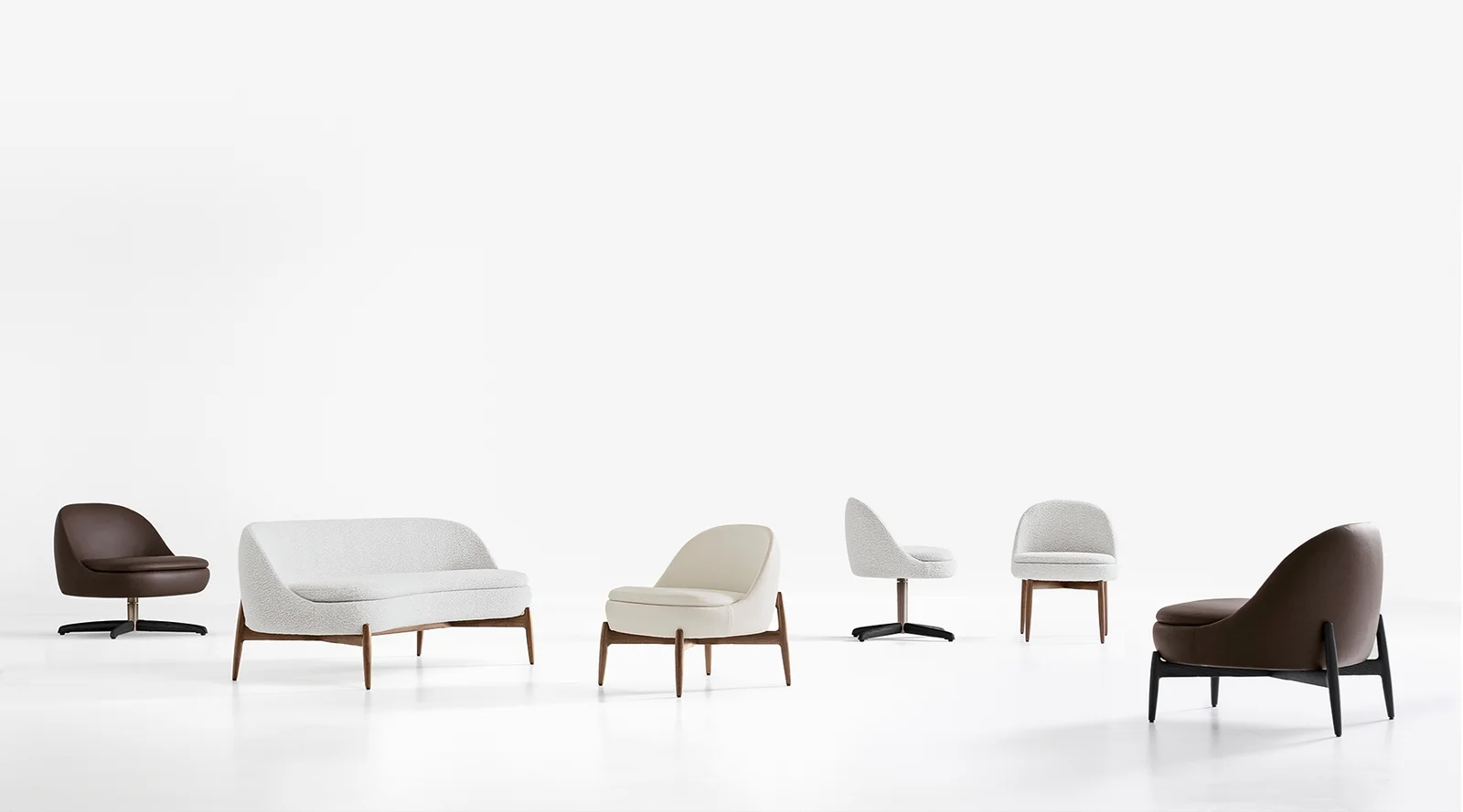 Sofa nhỏ chân gỗ óc chó thon cao kèm ghế bành xoay M8-I557
