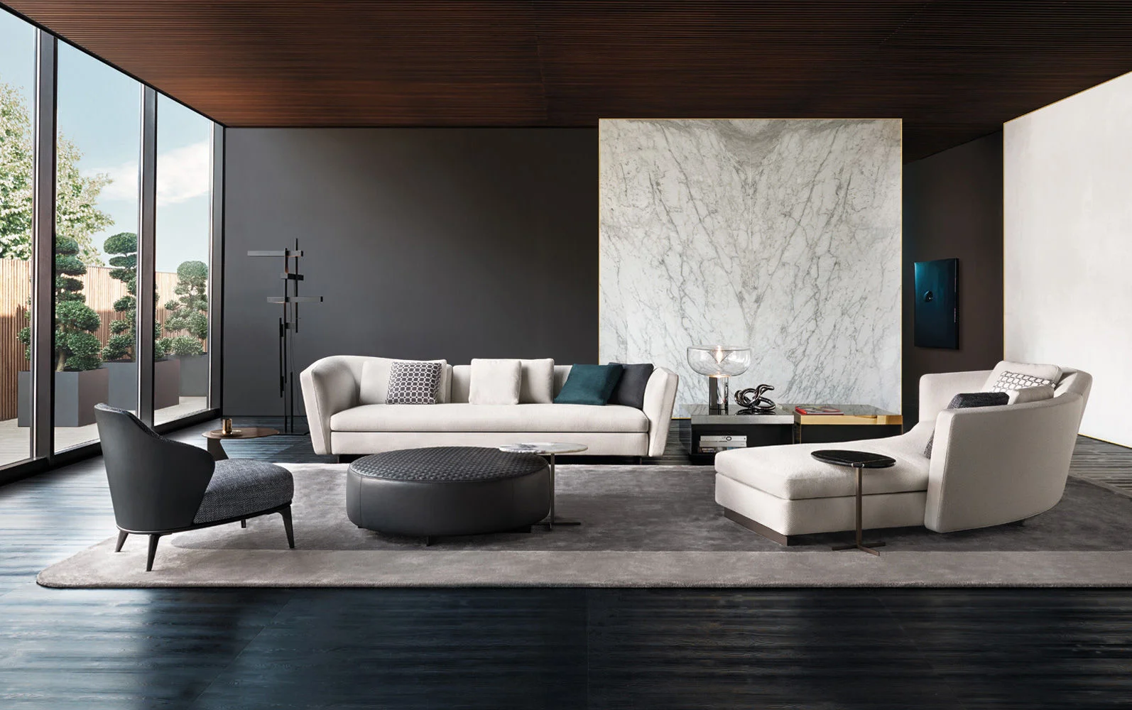 Sofa module đường cong mềm chân thanh nhôm màu đồng M8-I558
