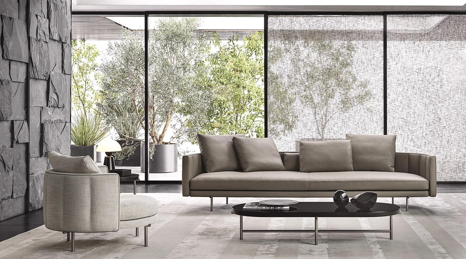 Sofa lưng chần dọc viền nổi chân kim loại thanh mảnh M8-I565