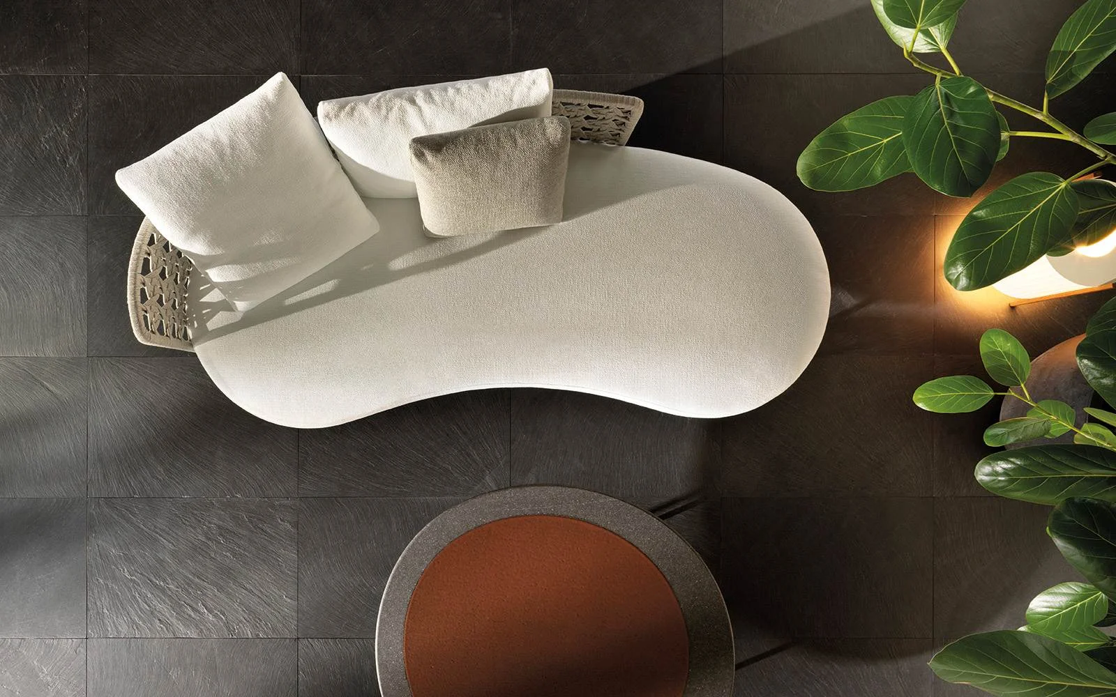 Sofa ngoài trời lưng đan dây ôm gọn chân nhôm màu đồng M8-I567