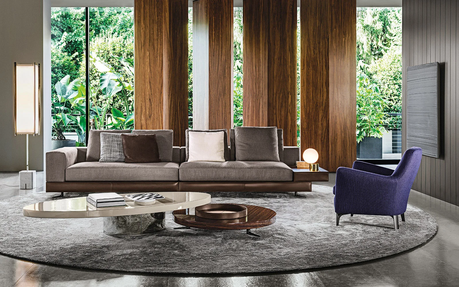 Sofa đế bọc da yên ngựa đệm lông vũ khay tay vịn M8-I572