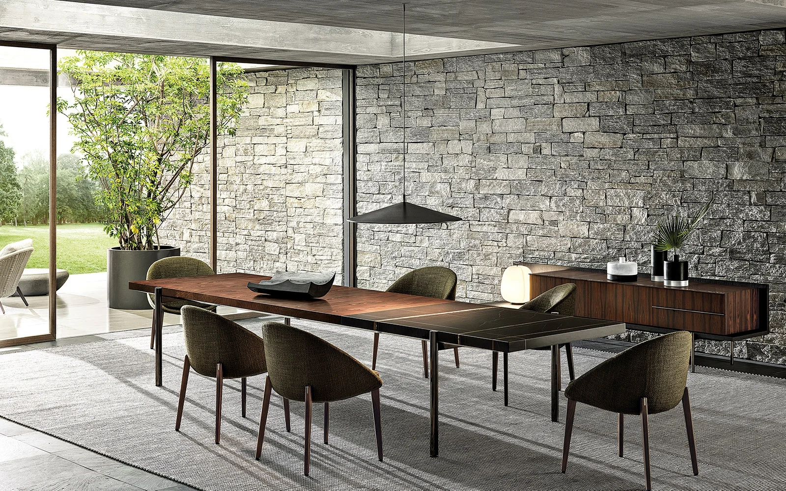 Bàn ăn họp chữ nhật lớn mặt gỗ palisander chân nhôm M8-I610