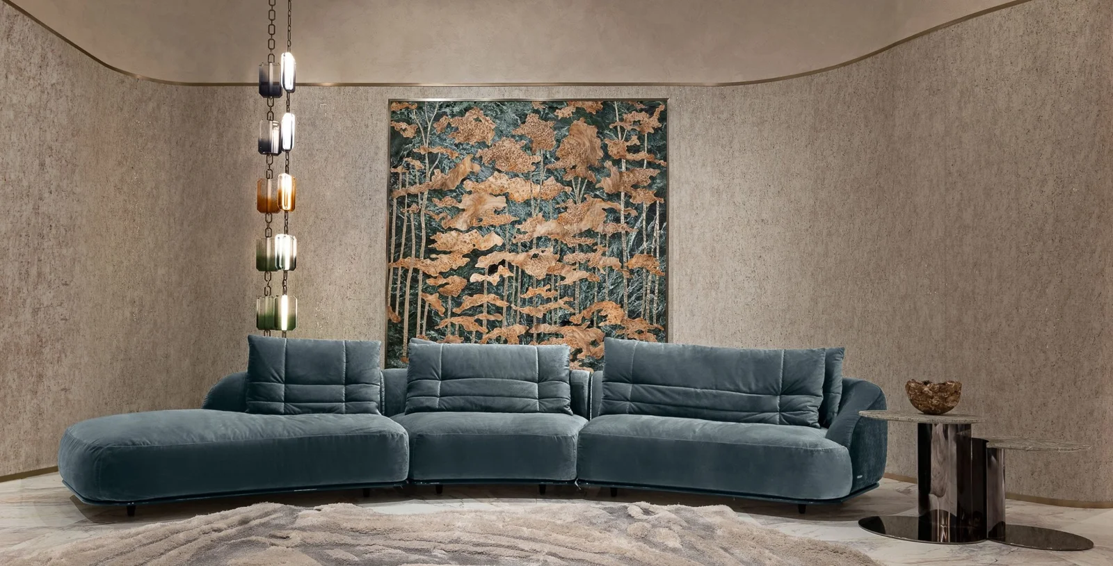 Sofa cong modul lông vũ ngỗng chần ô vuông