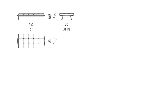 Ghế băng khung gỗ tần bì bọc nệm hoặc da - Ghế băng 155x80 cm, cao 38,5 cm