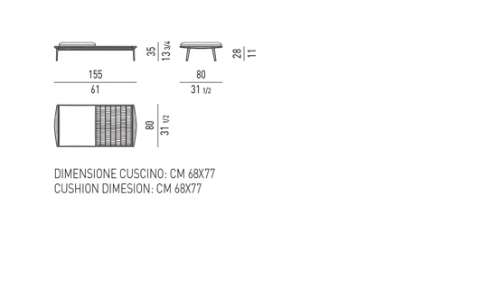 Phụ kiện ngoài trời ghế băng gỗ teak đan sợi giả mây - Ghế băng 155x80 cm, cao 35 cm, kèm 1 đệm