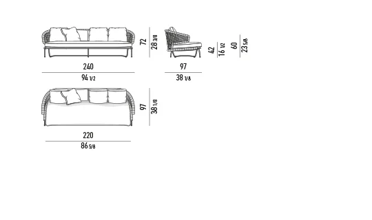 Ghế bành ngoài trời lưng dây bện inox đệm chống thấm - Sofa