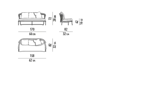 Ghế bành ngoài trời lưng dây bện inox đệm chống thấm - Sofa Without Armrests