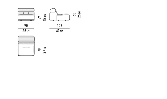 Ghế bành thư giãn mặt ngồi nghiêng chần nút viền nhôm cong - Ghế bành / modul trung tâm 90 cm