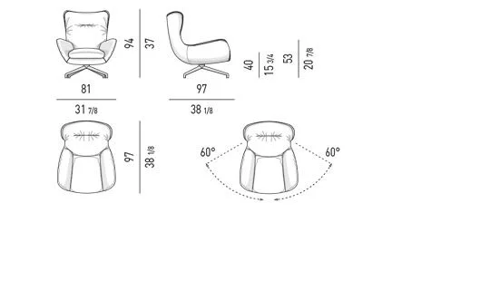 Ghế bành thư giãn lưng cao chần caro đế nhôm xoay - Ghế bergère