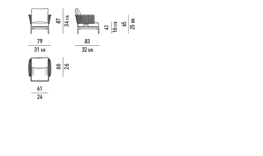Ghế bành thư giãn modul ngoài trời nhôm đùn lưng bọc dây - Ghế bành nhỏ 79x83 cm