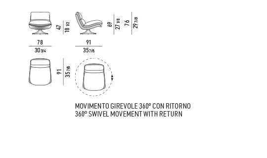 Ghế bành thư giãn vỏ sơn bóng đế xoay đệm lông vũ - Ghế bành 78 cm