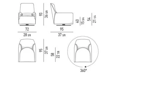 Ghế bành thư giãn cổ điển chỉ may nổi, đế xoay - Ghế bergère cố định OR xoay đế