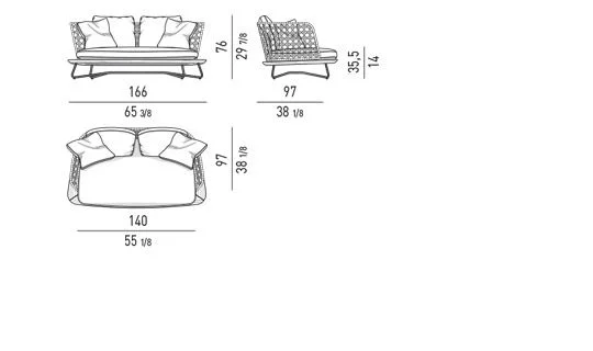 Ghế bành thư giãn ngoài trời đế gỗ iroko, lưng đan sợi - Sofa 166 cm
