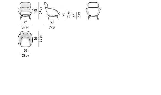 Ghế bành thư giãn phong cách thập niên 50, chân đồng sồi - Ghế bergère cố định
