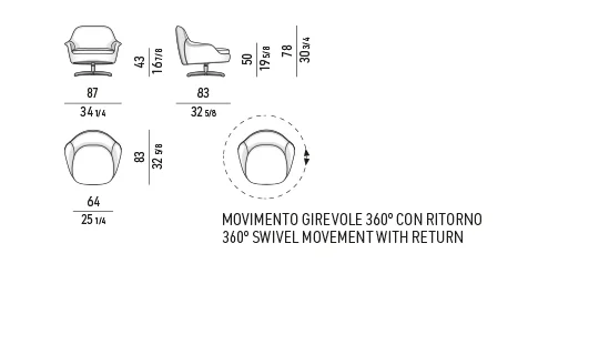 Ghế bành thư giãn chân gỗ óc chó thon, có bản xoay - Ghế bành có tay vịn 87 cm, đế xoay