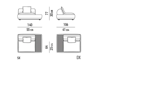 Ghế bành thư giãn đế sơn bóng nhồi lông vũ - Ghế bành / modul trung tâm 140 cm, kèm mặt bàn cỡ vừa