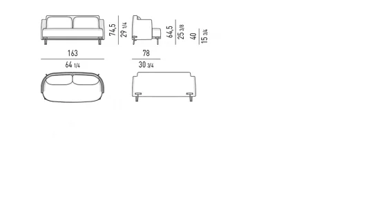 Ghế bành thư giãn vỏ cong chân kim loại đặt ngoài thân - Sofa 163 cm
