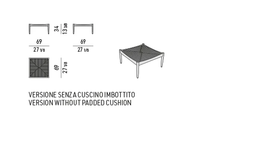 Ghế bành ngoài trời gỗ tếch căng dây polyester - Ghế băng / ghế đôn 69 cm
