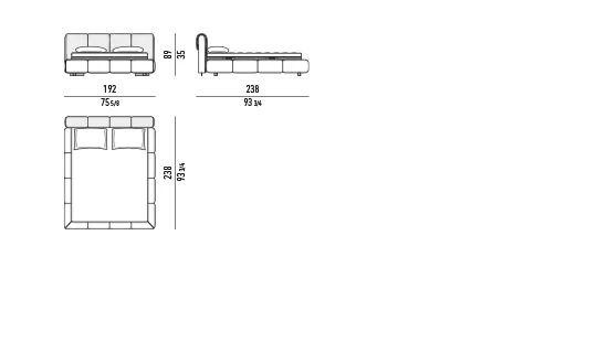 Giường ngủ đầu giường mảnh bọc dải đôi chần liền mạch - Giường 192x238 cm, cao 89 cm