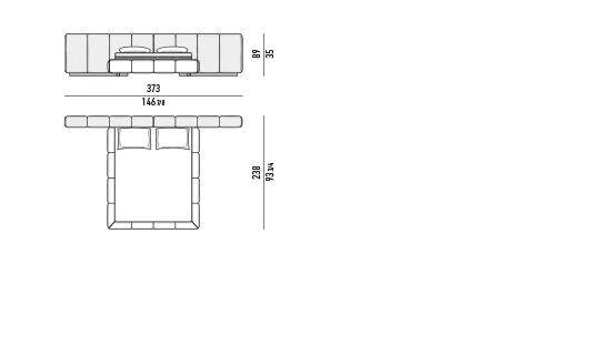 Giường ngủ đầu giường mảnh bọc dải đôi chần liền mạch - Giường 373x238 cm, cao 89 cm - mẫu A