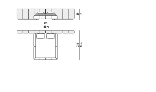 Giường ngủ đầu giường mảnh bọc dải đôi chần liền mạch - Giường 465x238 cm, cao 89 cm