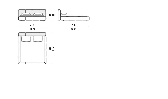 Giường ngủ đầu giường mảnh bọc dải đôi chần liền mạch - Giường 212x238 cm, cao 89 cm
