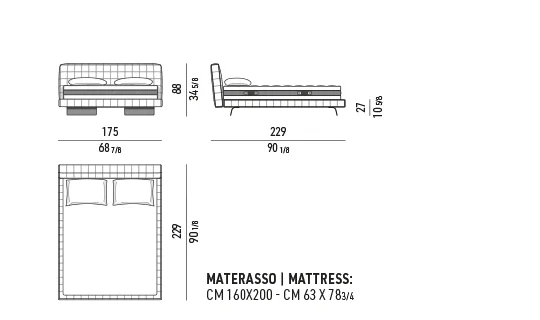 Giường ngủ bệ khối vuông đầu giường chần đế lưỡi nhôm - Giường 175x229 cm, cao 88 cm