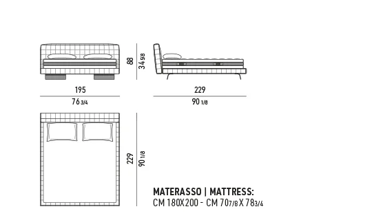 Giường ngủ bệ khối vuông đầu giường chần đế lưỡi nhôm - Giường 195x229 cm, cao 88 cm