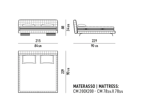 Giường ngủ bệ khối vuông đầu giường chần đế lưỡi nhôm - Giường 215x229 cm, cao 88 cm