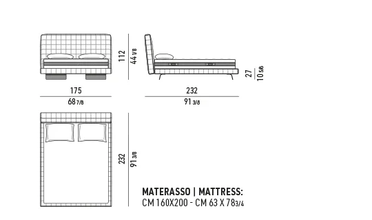 Giường ngủ bệ khối vuông đầu giường chần đế lưỡi nhôm - Giường đầu cao 175x232 cm, cao 112 cm