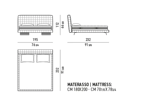 Giường ngủ bệ khối vuông đầu giường chần đế lưỡi nhôm - Giường đầu cao 195x232 cm, cao 112 cm