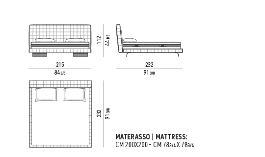 Giường ngủ bệ khối vuông đầu giường chần đế lưỡi nhôm - Giường đầu cao 215x232 cm, cao 112 cm