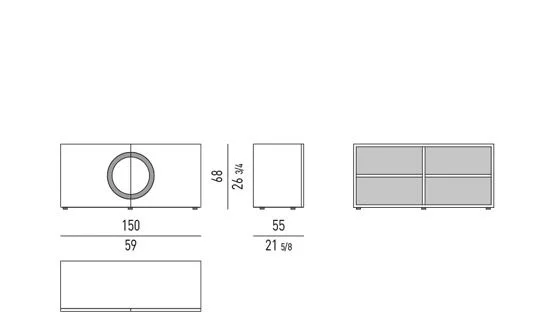 Kệ sách trang trí tủ bốn cánh tay nắm tròn niken đen - Horizontal Sideboards