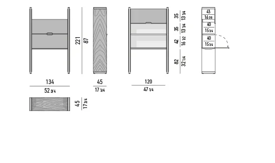 Kệ sách trang trí hệ modul mở đèn LED ánh đồng - Modul D 134x45 cm, cao 221 cm