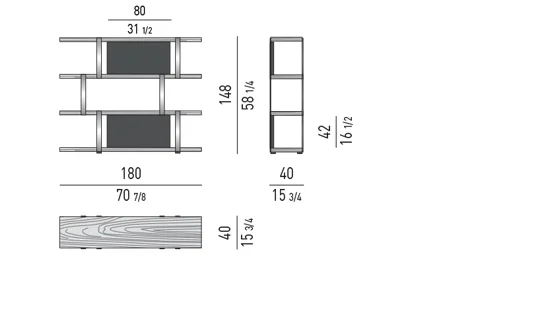 Kệ sách trang trí khung chrome bóng giá gỗ sồi đen - Palisander Santos Shelves