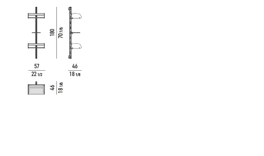 Kệ sách trang trí treo tường trụ nhôm phụ kiện đồng thau - Kệ sách 57x46 cm, cao 180 cm - mẫu B