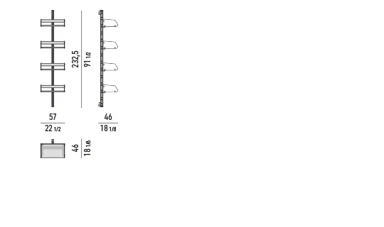 Kệ sách trang trí treo tường trụ nhôm phụ kiện đồng thau - Kệ sách 57x46 cm, cao 232,5 cm - mẫu A