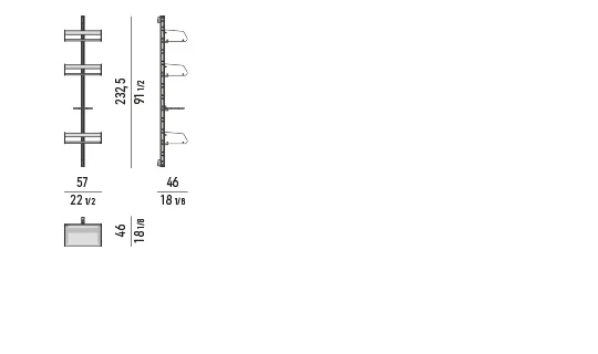 Kệ sách trang trí treo tường trụ nhôm phụ kiện đồng thau - Kệ sách 57x46 cm, cao 232,5 cm - mẫu B