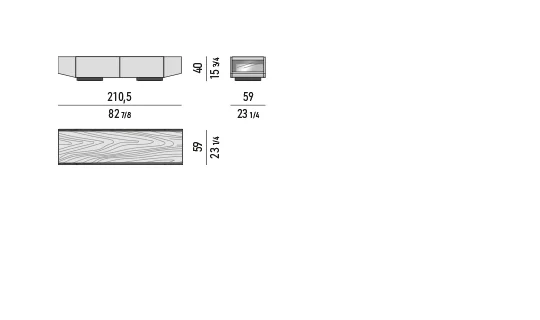 Kệ sách trang trí hình thang chân đĩa thép không gỉ - Tủ ngang phòng khách mặt gỗ 210,5x59 cm, cao 40 cm
