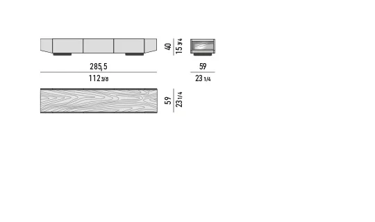 Kệ sách trang trí hình thang chân đĩa thép không gỉ - Tủ ngang phòng khách 285,5x59 cm, cao 40 cm