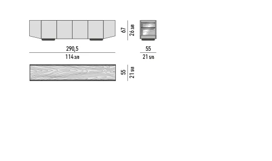 Kệ sách trang trí hình thang chân đĩa thép không gỉ - Tủ ngang phòng ăn 290,5x55 cm, cao 67 cm